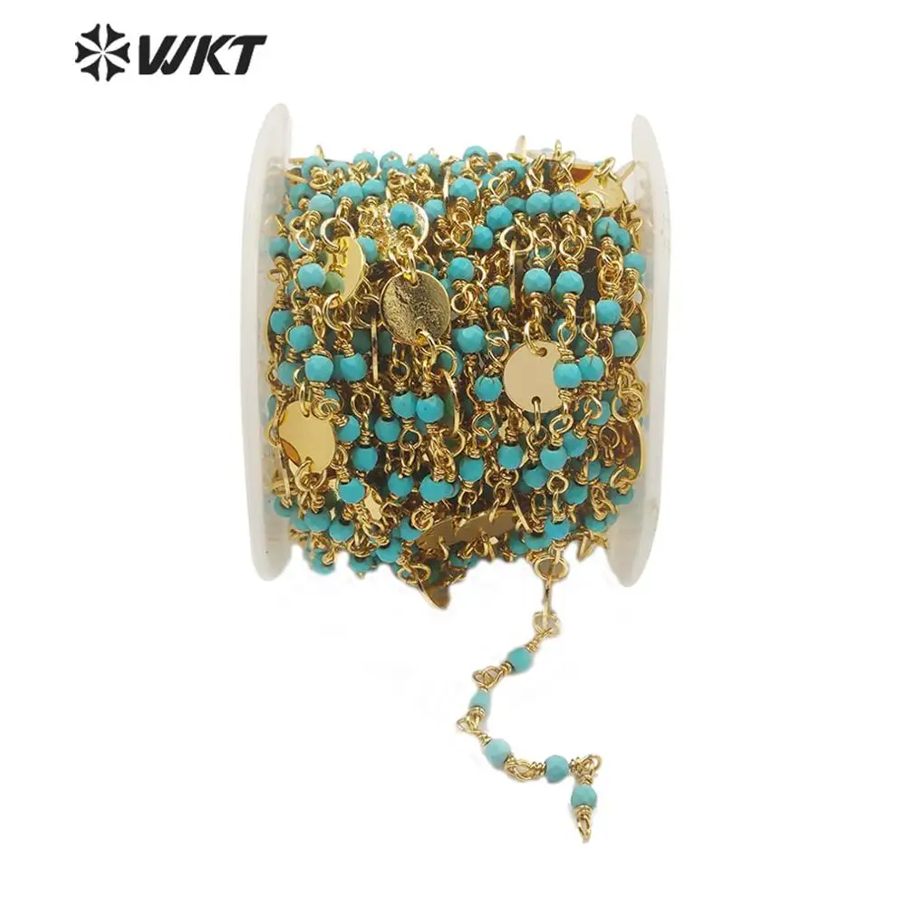 

WT-RBC147 WKT New Arrival Green Natural Stone Beads With Gold Electroplated Rosary Chain For Fashion Jewelry Making Rosary Chain