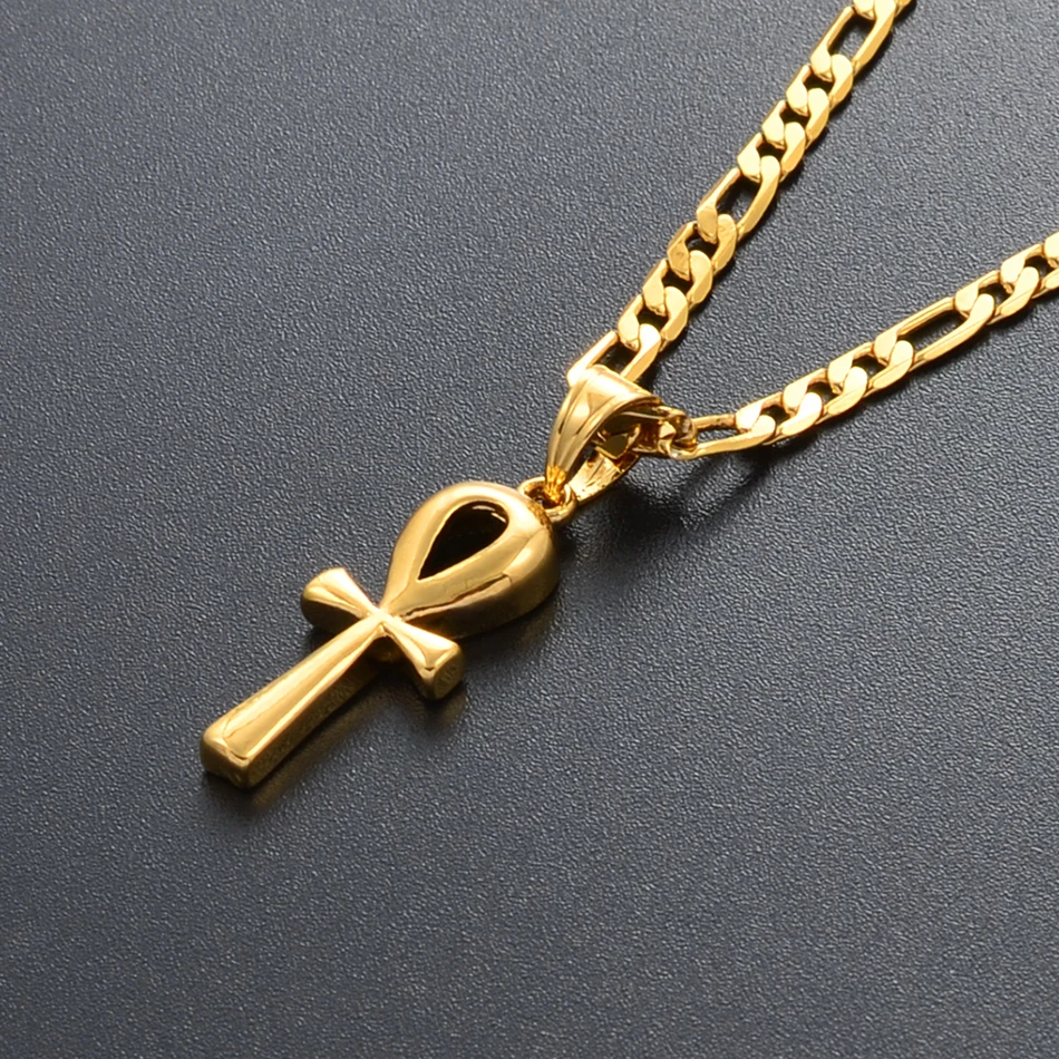 Anniyo 2.5CM Egyptian Cross Pendant Ankh Necklace Women Men Gold Color African Charm Jewelry Egypt Hieroglyphs Nile Key #057006B