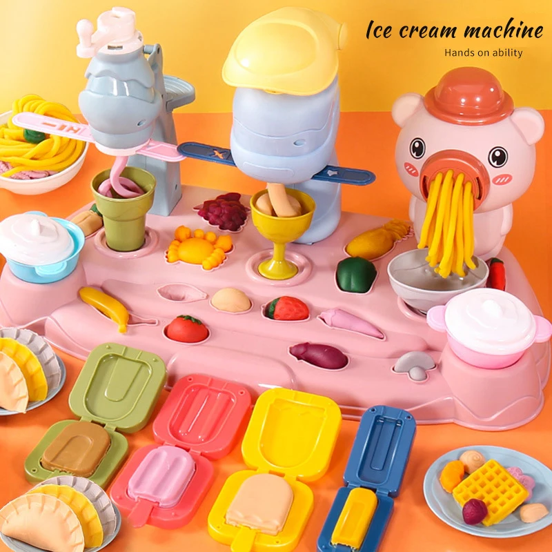 Pretend Spelen Piggy Noodle Machine Familie Speelhuis Speelgoed Set Gekleurde Klei Plasticine Ijs Machine Schimmel Kinderen speelgoed