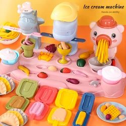 Pretend To Play Piggy Noodle Machine Family Play House Toy Set Colored Clay Plasticine Ice Cream Machine Mold Children's Toys