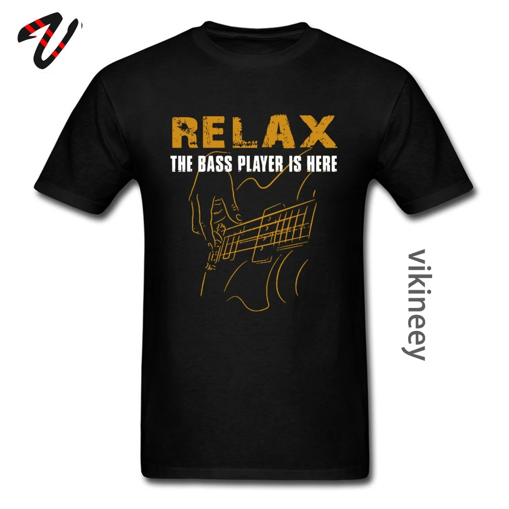 Electric Guitar Nevan Music Tshirt Relax The Bass Player Is Here 100% Cotton Fashionable Black T Shirt Mens Summer Popular Tees