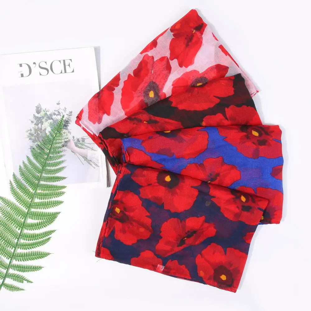 2019 Newest Soft Poppy Print Scarf Shawls Women Trendy Floral Hijab Wrap Headband 5 Color