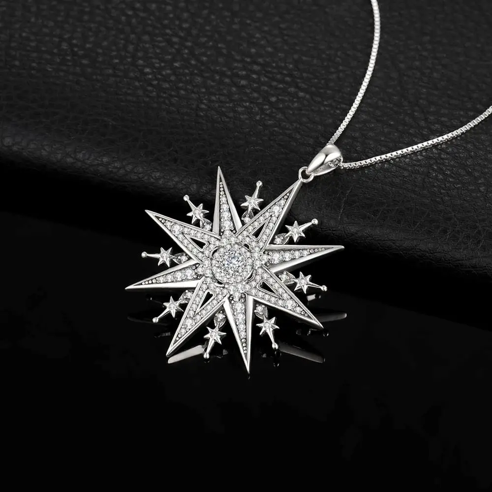 JewelryPalace Vintage Gothic North Star 925 Sterling Silver Pendant Necklace Punk Cubic Zirconia Statement Pendant No Chain