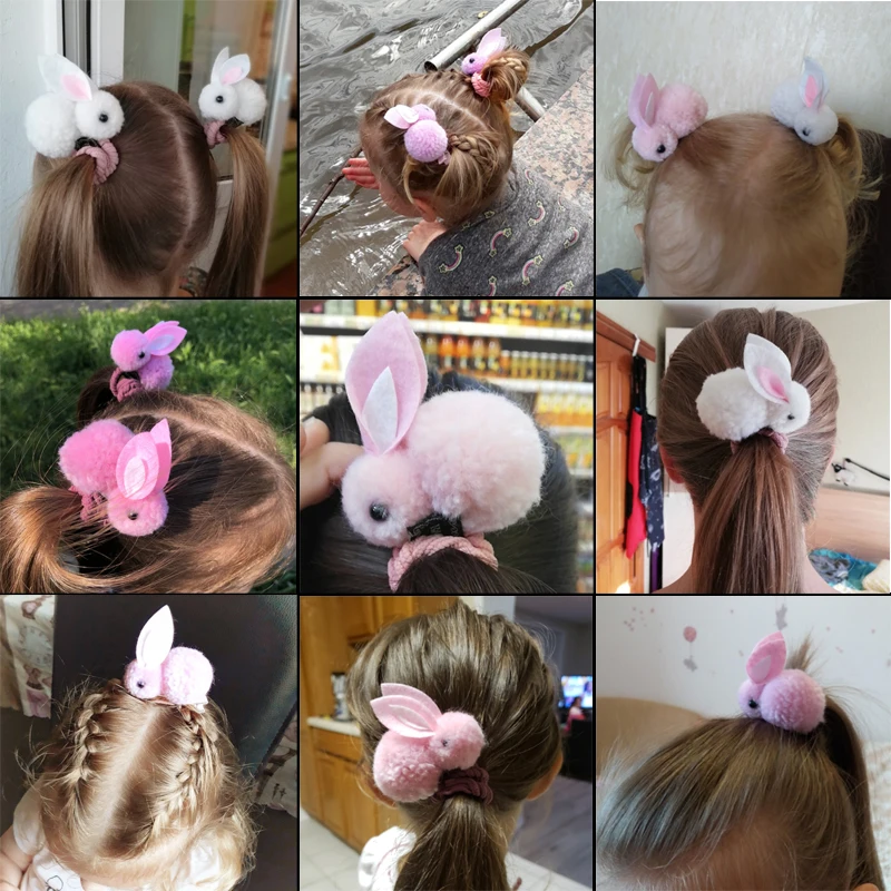 Children Plush Rabbit Hair Clip Accessories Lovely Soft Hairball Bunny Elastic Hair Band Headwear Ornaments Gifts For Girls Baby