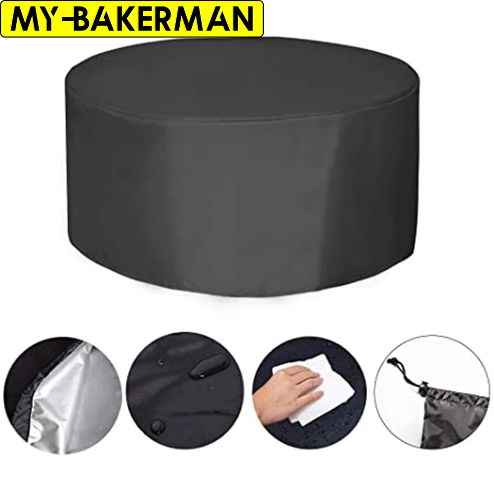 Capas redondas para móveis de pátio, 210D, resistentes, para móveis ao ar livre, cobertura de mesa à prova de vento, à prova d'água, anti-UV para jardim