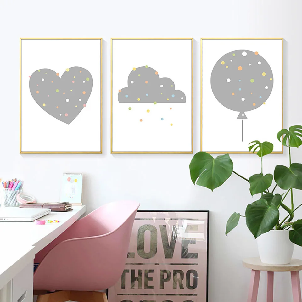 Painting Nordic Style Canvas Prints Heart Home Decoration Cloud Wall Art Balloon Picture Creative Poster For Living Room Modular