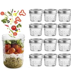 Regular Mouth Mason Jars with Lids , Quilted Crystal Jars Ideal for Jams, Smoothies, Desserts, Salads 1pcs