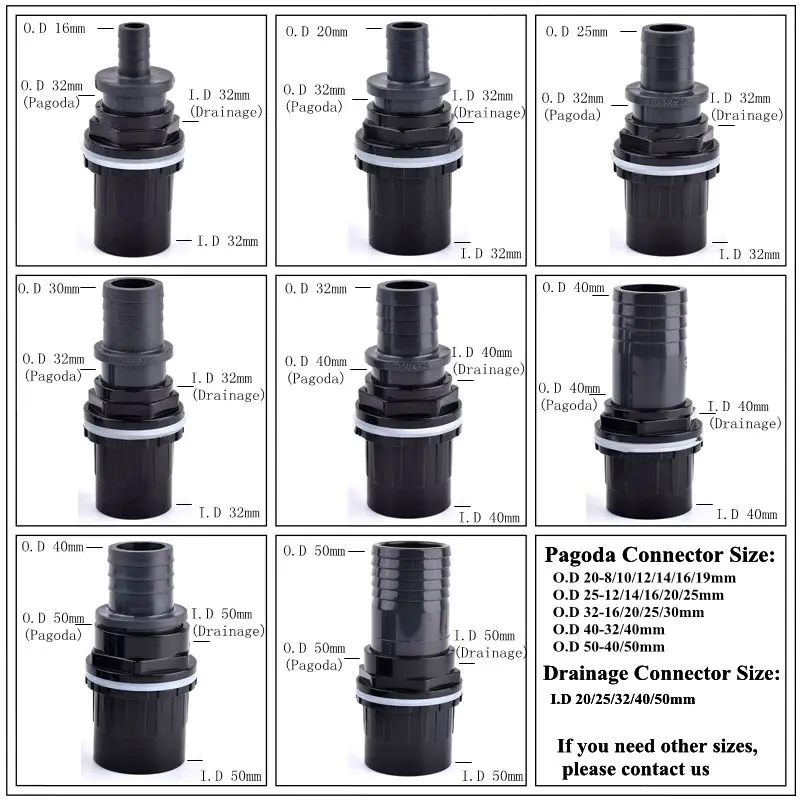 1~5Pcs UPVC Pipe Fish Tank Joint Set O.D 32/40/50-16/20/25/30/40/50mm Pagoda Drainage Connector Garden Irrigation  Hose Adapter