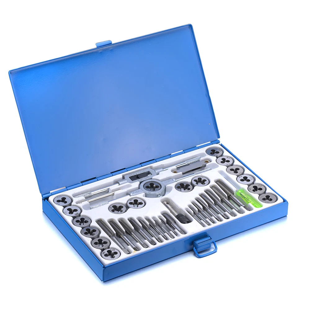 40Pcs Tap and Die Set Metric Wrench Cut M3-M12 Tap and Die Kit Metric Hand Threading Tool Set Engineer Kit with Metal Case