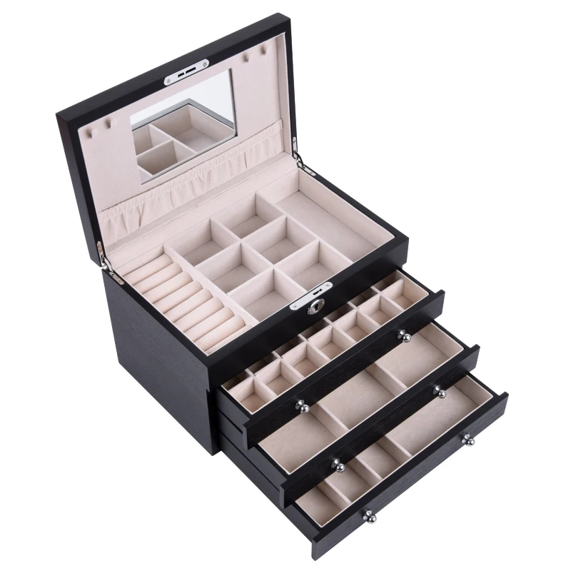 Solid Wood Jewelry Cassette Lock Retro Jewelry Collection Box Large Capacity Wooden European Household Jewelry Box Dressing Case