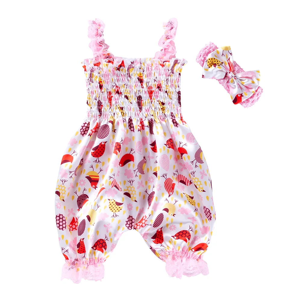 New Girls Summer Backless Romper Baby Lace-up Bloomer Jumpsuit Infant Easter Print Polyester Newborn Photography Costumes Props