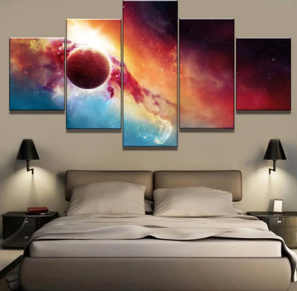 

Wall Art Picture for Home Decoration, HD Print, Colorful Universe, Modern Decorative Painting, Living Room, 5 PCs