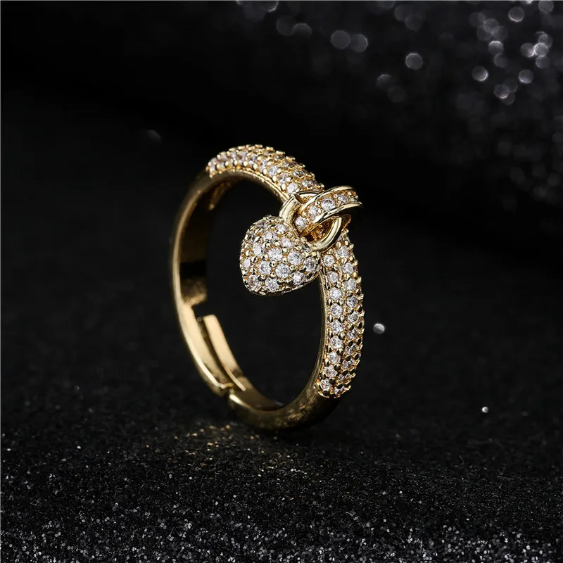 NEWBUY Brand Fashion Gold Color Copper Open Ring Hot Sale CZ Heart Wedding Ring Engagement Jewelry Gift For Women