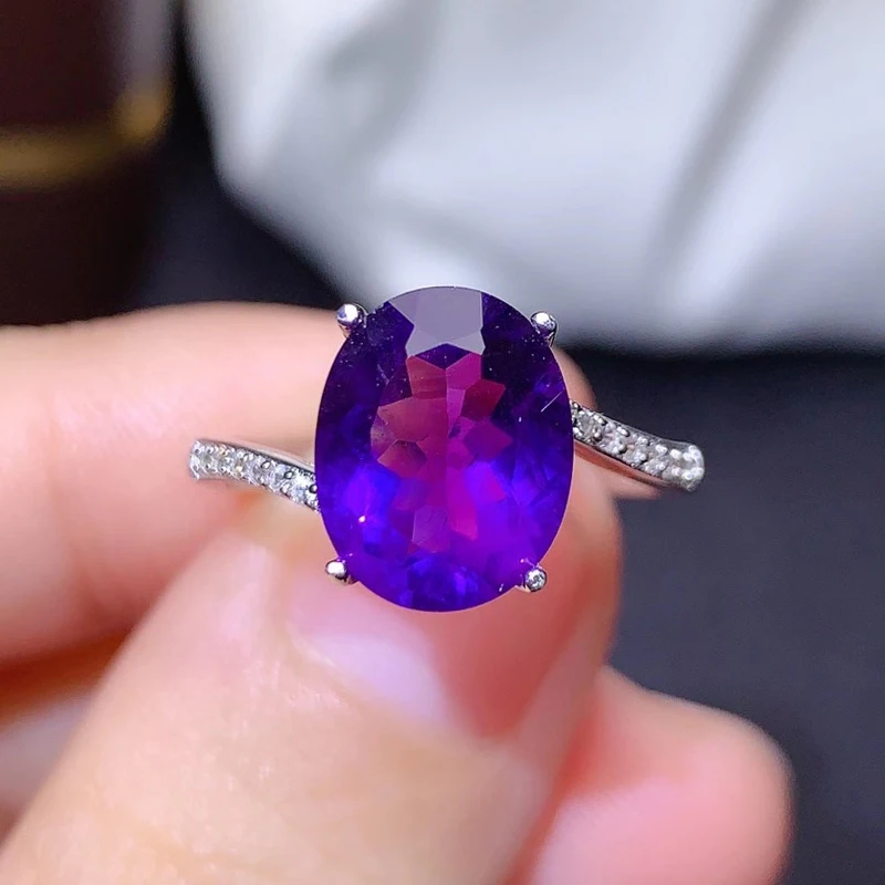 

CoLife Jewelry Simple Amethyst Ring for Daily Wear 8mm*10mm 3ct Natural Amethyst Ring 925 Silver Amethyst Jewelry