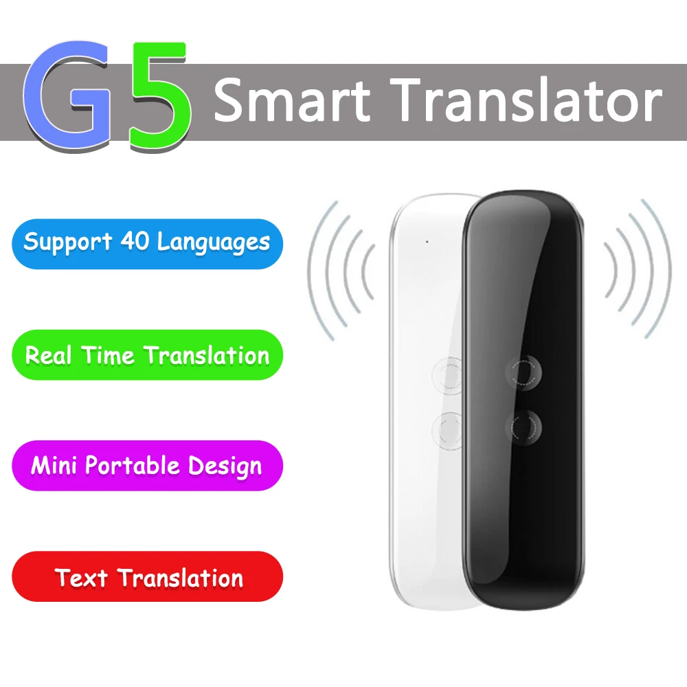 G5 Smart Portable Instant Translator Voice Bluetooth Translation Device English Real Time Voice 40 Languages Translator 1pc