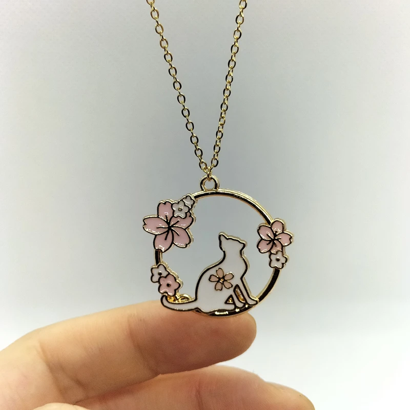 Yungqi Fashion Cartoon Cat Flower Necklace Hip Hop Couple Animal Kitten Pet Charm Pendant Friends Gift Clavicle Chocker Bijoux