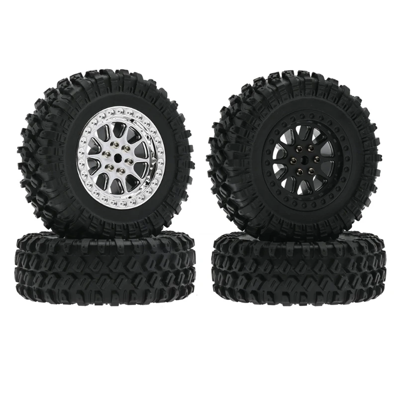 70mm Rubber Tyre with Metal Wheel Rims Rubber Tires Replacement Compatible with MN90 MN91 MN99 MN99S 4 Pcs Black/Silver