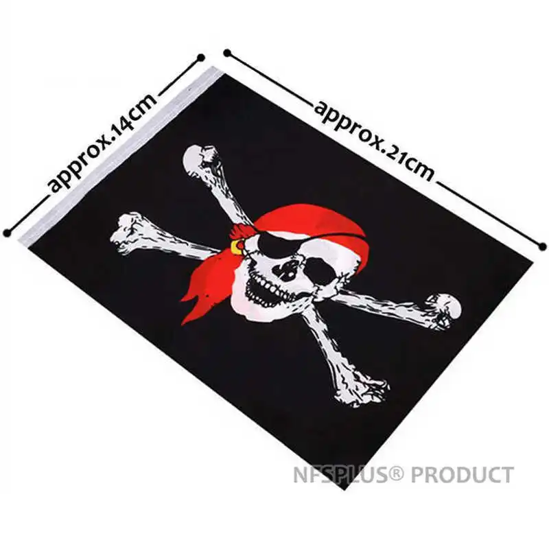 Hang String Pirate Flags Blackjack Jolly Roger 14x21cm Polyester Red Scarf Skull Printed Custom Flag Home Party Decoration