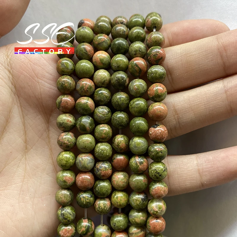 AAAAA Natural Unakite Stone Beads Green Stone Round Loose Spacer Beads 15