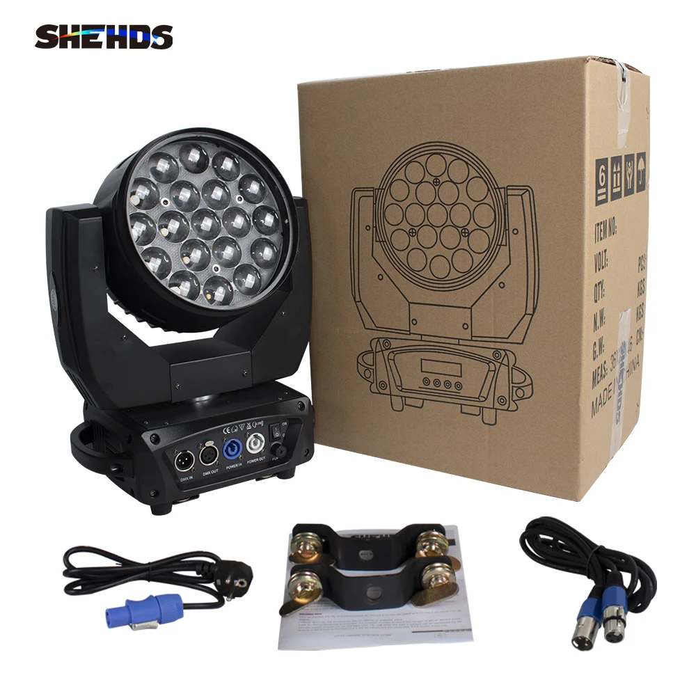 Imagem -05 - Shehds-feixe e Lavagem 19x15w Rgbw Led Zoom Moving Head Projetor para dj Disco Party Stage Ball