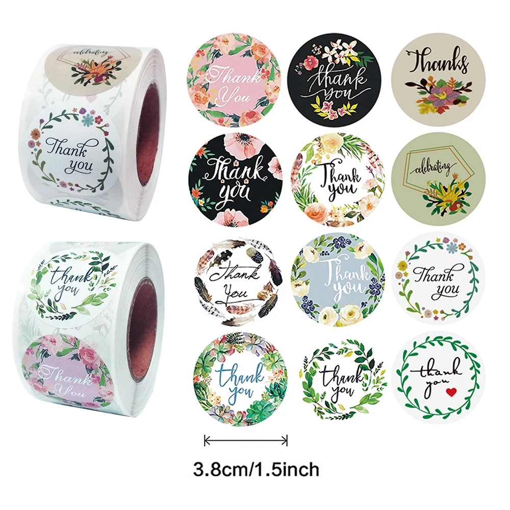 

500pcs 3.8cm Flower Round Thank You Seal Sticker Tags Gift Packing Decration Sticker for Kids DIY Diary Scrapbooking