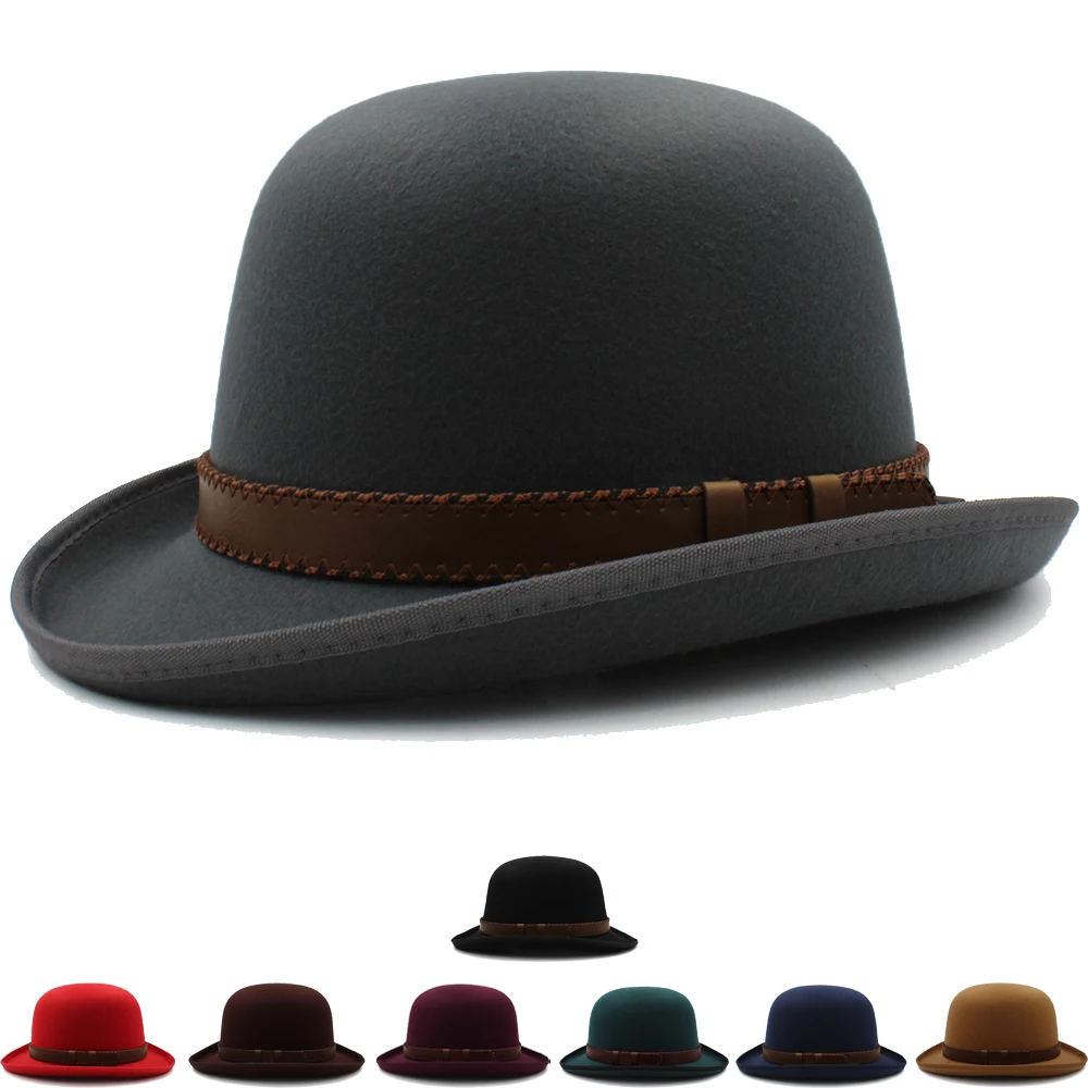 Men Women Oval Top Classical Bowler Hats Retro Roll Rim Derby Caps Sunhat Party Street Style Winter Outdoor Size US 7 3/8 UK L