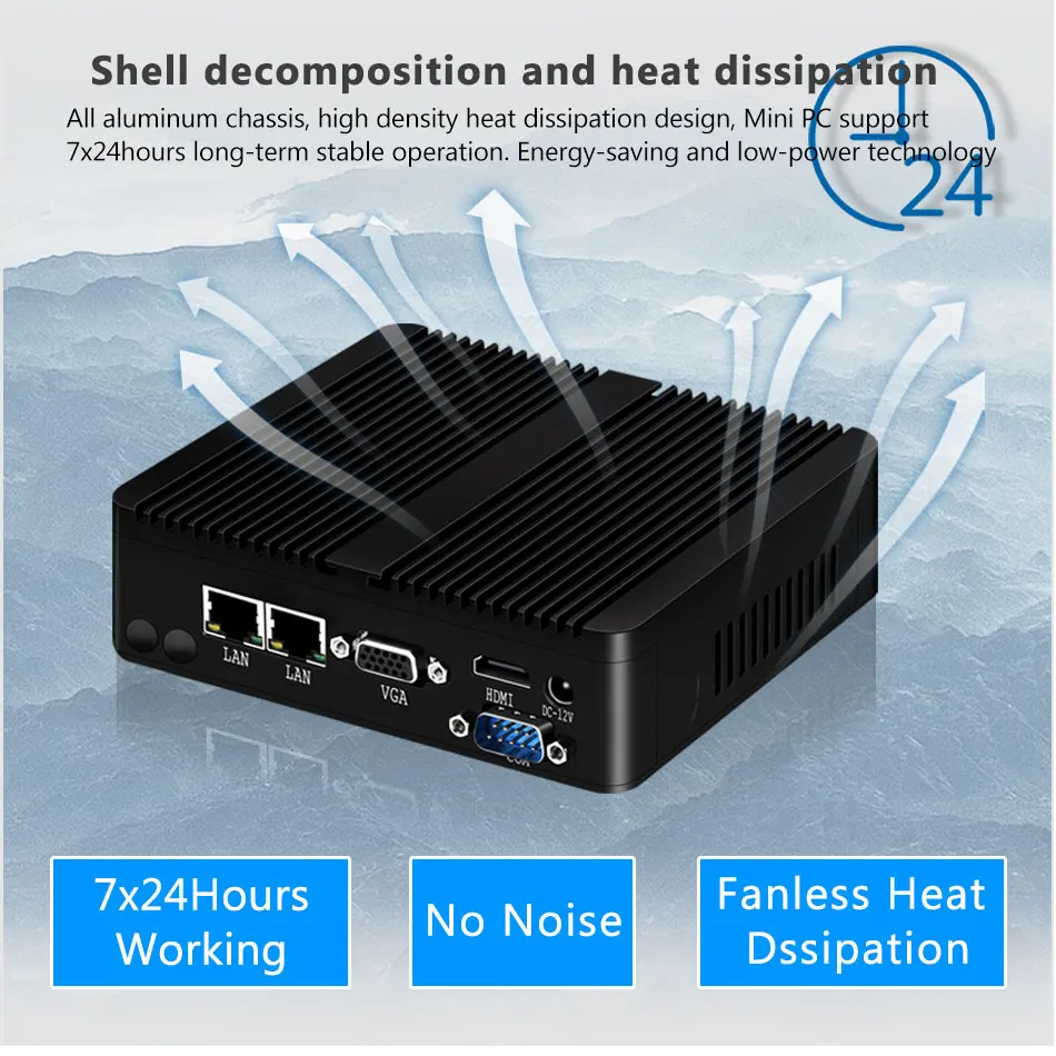 Fanless Mini PC Intel Celeron J1900 N2830 Quad-Core Dual LAN 2COM Windows 10 Ubuntu Wifi Industrial Office PC HTPC Mini Computer