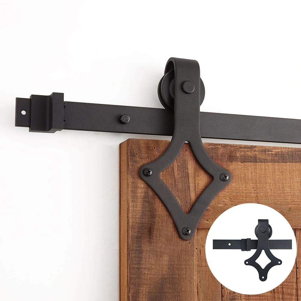 4.9FT/6FT/6.6FT Black Rustic Carbon Steel Rhombus Sliding Barn Door Hardware Track Kit