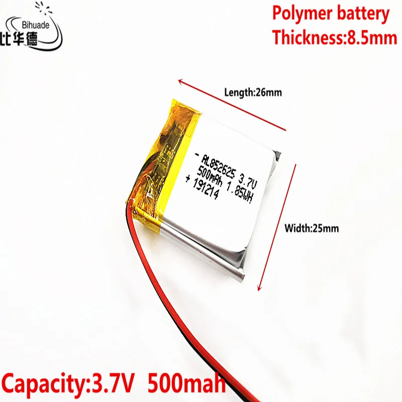 3,7 V, 500 mAH, 802525 852526   polimerowa bateria litowo-jonowa / litowo-jonowa do GPS, mp3, mp4, mp5,dvd, bluetooth, model zabawki mobilny