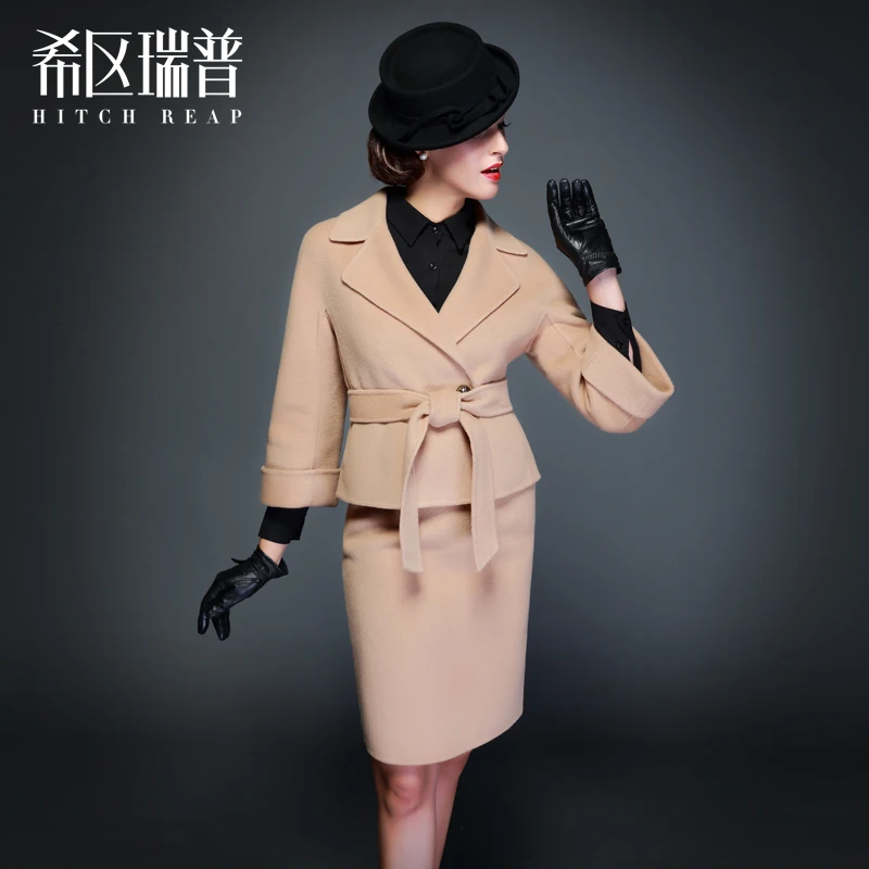 High End Celebrity Double Face 90% Wool Fashion Suit Collar Professional Suit Skirt Formal Dress