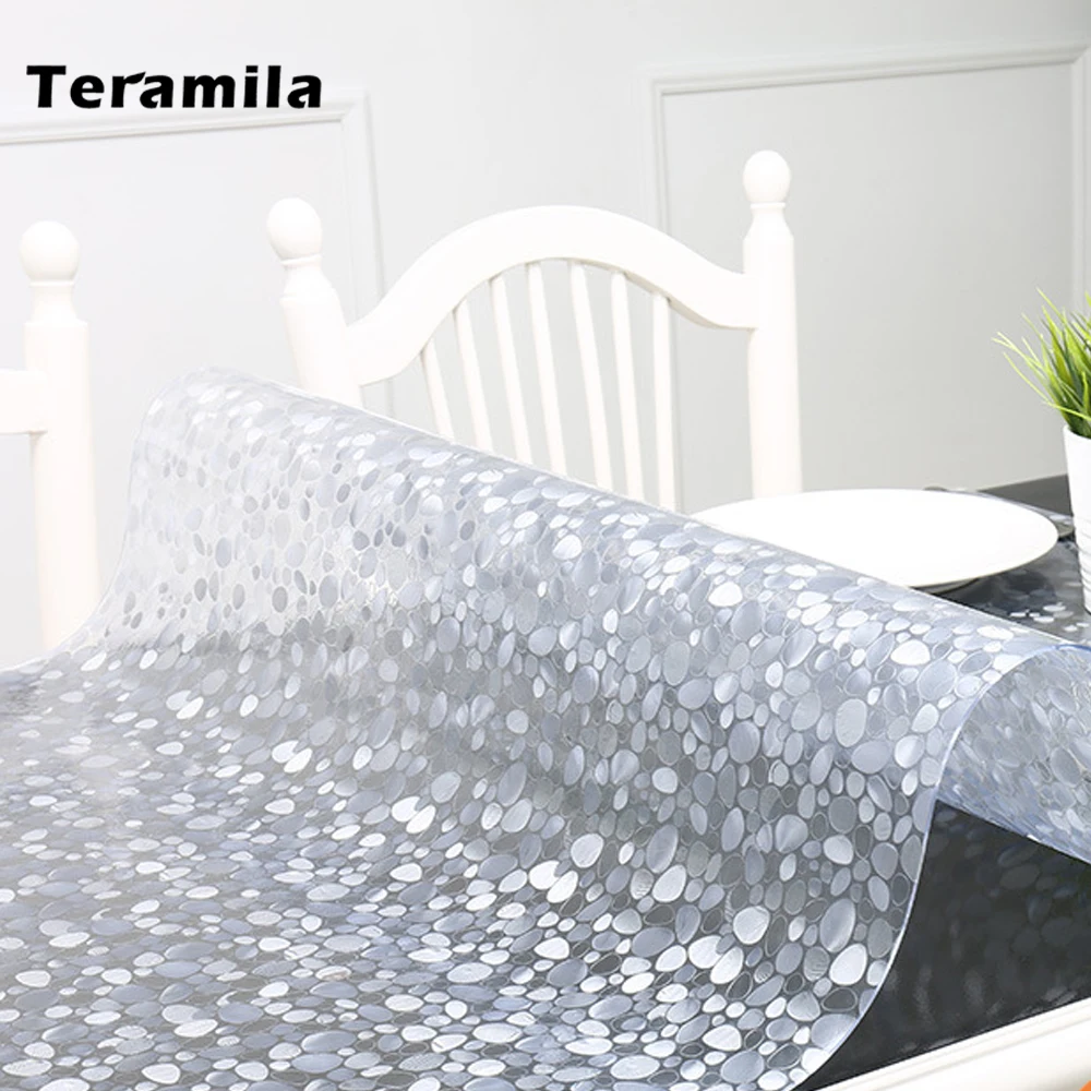 Teramila 1.5mm Soft Glass Tablecloth Printed PVC Transparent Table Cloth Waterproof Oilproof Table Cover For Kitchen Dining Mat