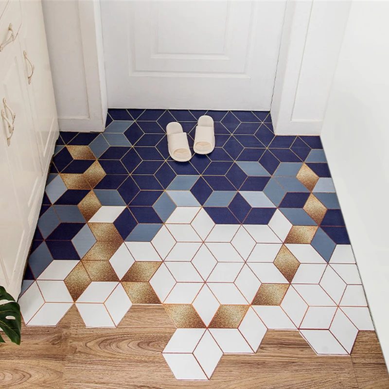 Hexagonal Pattern Doormat for Indoor and Outdoor Entrance, PU Leather Carpet, Easy to Clean, Free to Cut, Anti Slip Pad