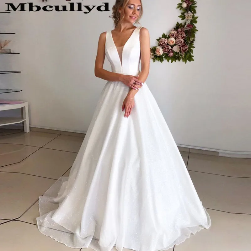 Mbcullyd-vestido de novia blanco de corte A con cuello en V, vestido de novia blanco bohemio para playa, talla grande, 2023