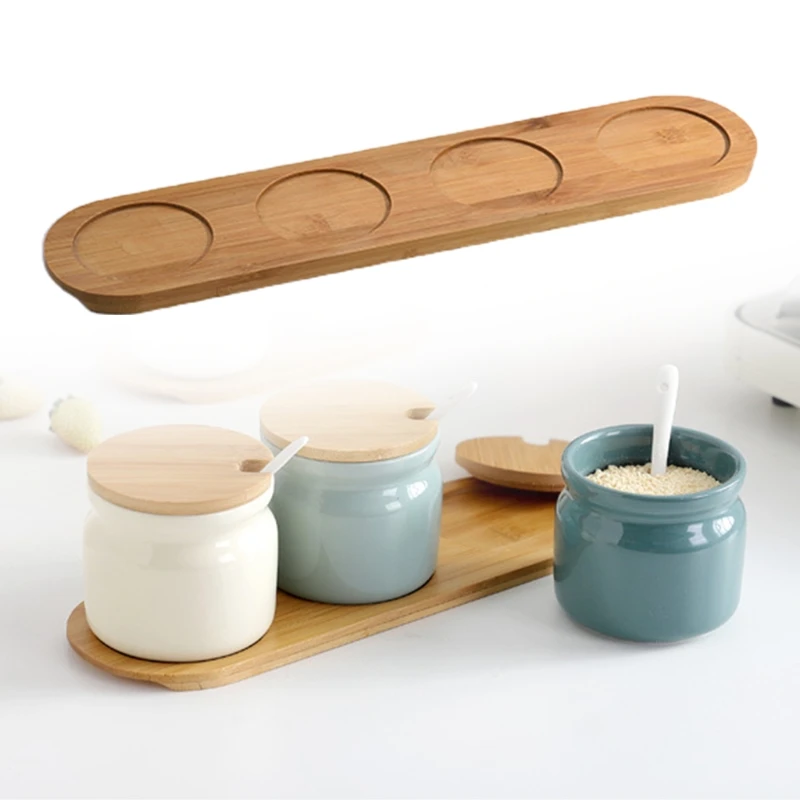 S/M/L Creative Nordic Household Bamboo Tray, Kitchen Storage Tools for Salt Pepper Oil & Vinegar Seasoning Jar O18 21