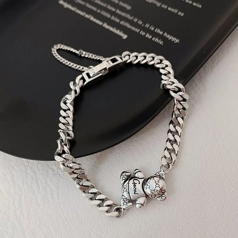 Sweet Bear Animal Design Thai Silver Ladies Charm Bracelet Jewelry For Women Birthday Gifts Never Fade