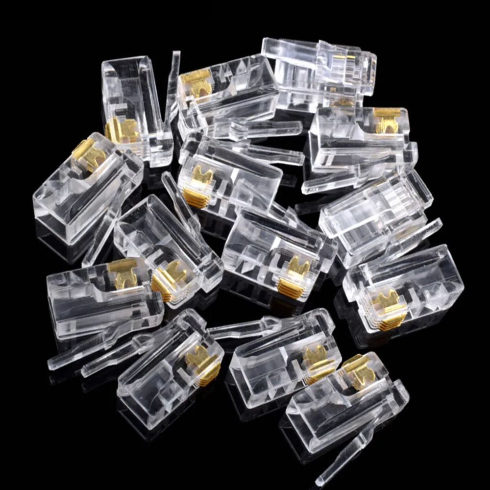 20Pcs Kristall Kopf RJ11 4P4C Modulare Stecker Vergoldet Netzwerk Anschlüsse