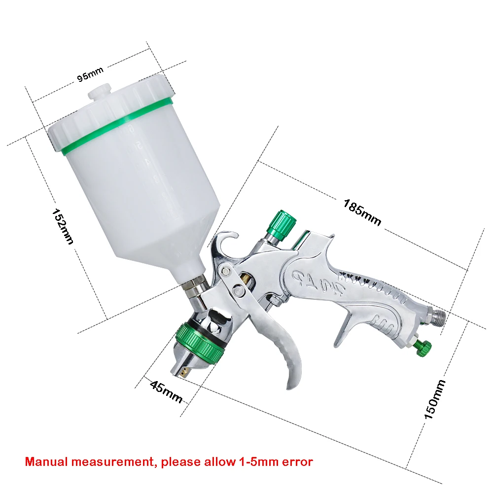 Imagem -03 - Pistola Pulverizadora Pneumática para Pintura Profissional Capacidade para 600ml Bocal de 1.4 1.7 2.0 mm Ferramenta Ideal para Reparo do Carro e Pintura a Spray