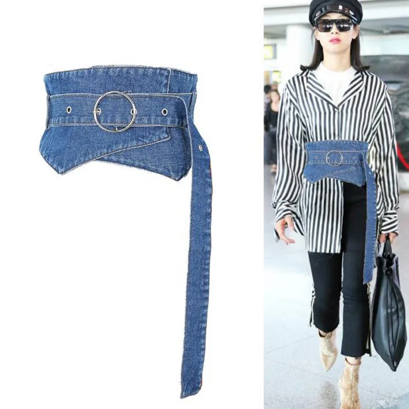 Women Cummerbund Retro Denim Waist Belt Ultra Wide Jean Waistband Denim Corset Fashion Bandage Elastic Waistband 2020