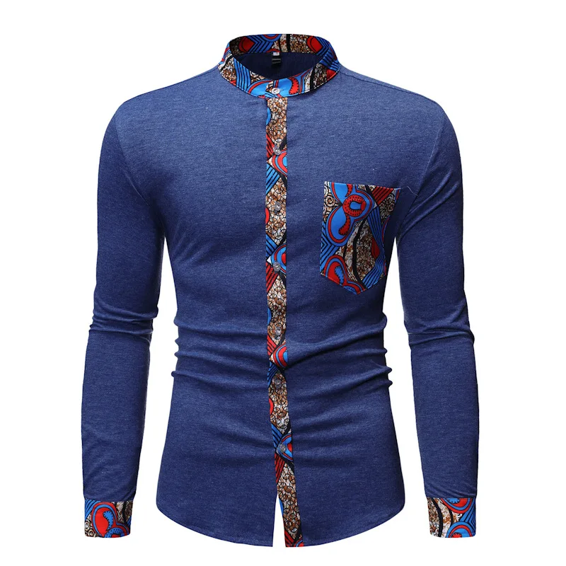 

Mens Patchwork African Dashiki Print Shirts Hipster Streetwear Casual Men African Clothes Long Sleeve Button Up Shirt Male XL