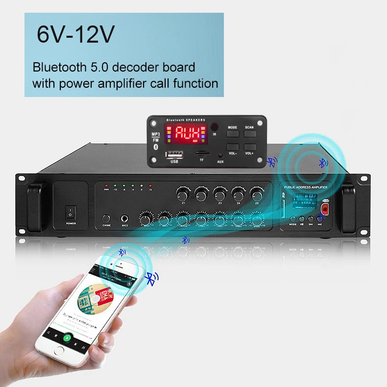 Grote Scherm 50W Versterker MP3 Wma Decoder Board Bluetooth 5.0 Usb Fm Aux 3.5Mm Tf Radio Opname Voor auto Muziek Speaker