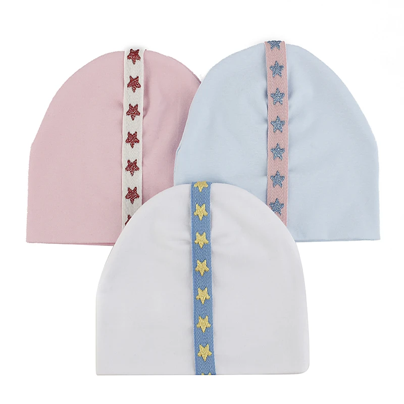 Ribbon Star Baby Beanie Autumn Winter Warmth Pure Color New Hat Newborn Windproof Soft Stretch Skull Bonnet Infant Toddler Cap