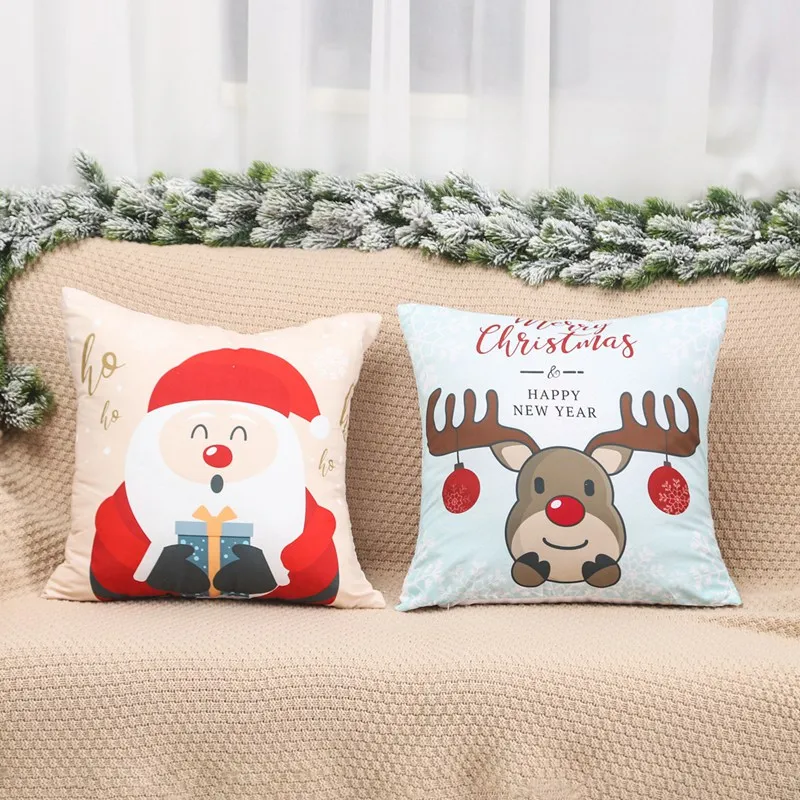 Funda de cojín de Feliz Navidad para decoración del hogar, adornos navideños de Papá Noel y alce, Año Nuevo 2024, 2023