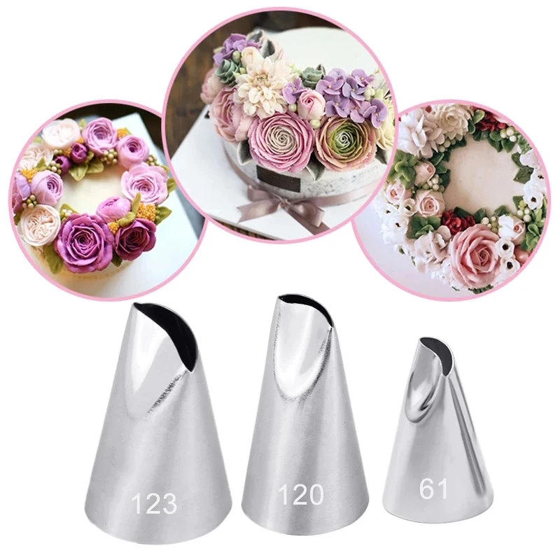 1/3pcs Large Size #61 #120 #123 Stainless Steel Rose Flower Cream Piping Nozzles Cupcake Baking Decoration Cake Decorating Tools