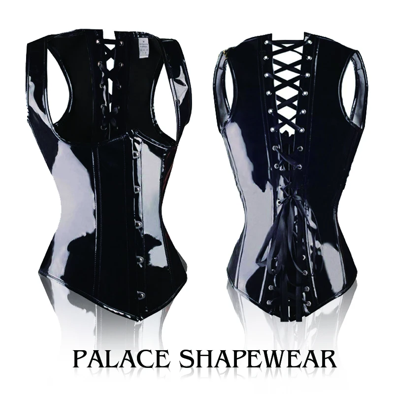 

Sexy Gothic Costume Corset Basque Cincher Bustier Faux Leather PVC Bustier Bodyshaper Steampunk Corsets Lingeries