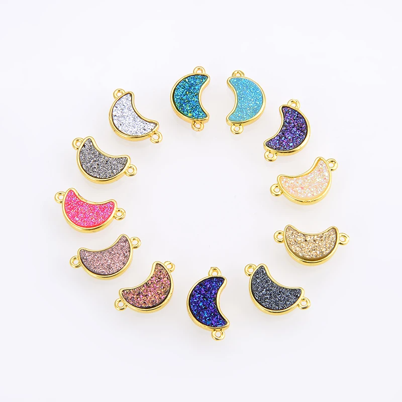 10pcs/pack Copper inlaid crystal bud moon double hole DIY jewelry accessories connector for making bracelet necklace pendant