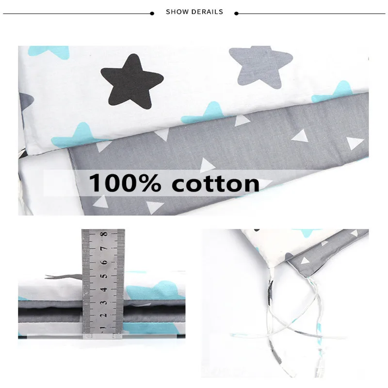 Nordic Sterne Baby Bett Verdicken Stoßstangen Zipper Design einteiliges Krippe Um Kissen Kinderbett Schutz Kissen 200*30 CM – Detail 18