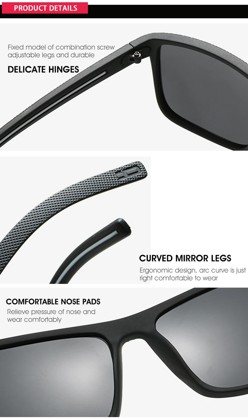 Klassische schwarze quadratische Sonnenbrille für Herren und Damen, Vintage-polarisierte Sonnenbrille für Herren, modisch, blau, zum Fahren, Reisen – Detail 5