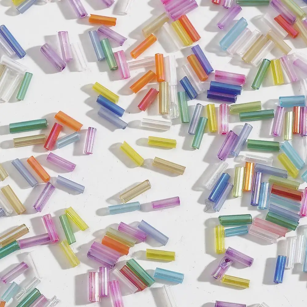 300Pcs Glass Tube Beads 2x7mm Czech Crystal Glass Seed Bugle Beads Embroidery Jewelry Making DIY Embroidery Garment Accessories