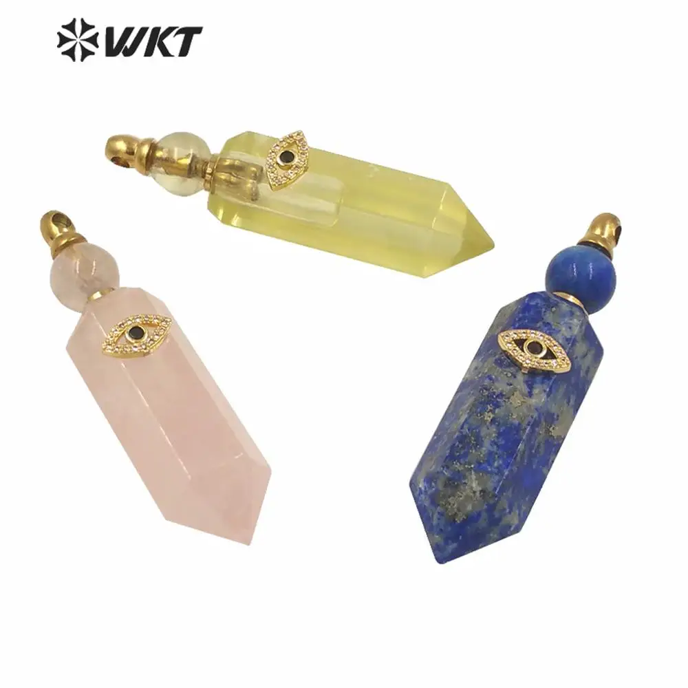 WT-P1603 WKT Natural Stone Perfume Bottle Pendant With Cubic Zironia Eye Charm Colorful Stone Necklace Pendant