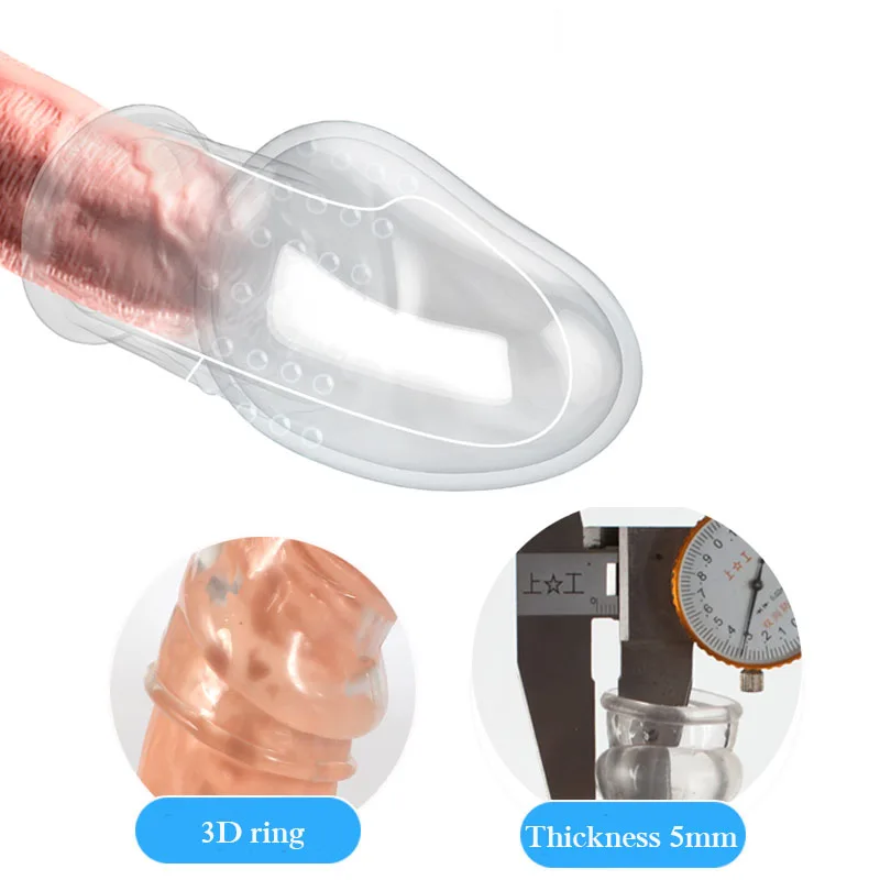 Transparent Male Glans Penis Sleeve Penis Extensions Delay Ejaculation Reusable Condoms Spray Massager Sex Toys for Men